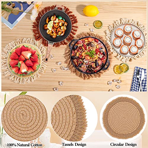 13 Inch Round Cotton Placemat Set of 4 Boho Placemats Table Mats Woven Mandala Tassels Washable Table Placemats for Kitchen Dining Weddings Home Farmhouse Decoration Heat Resistant Circle Place Mat