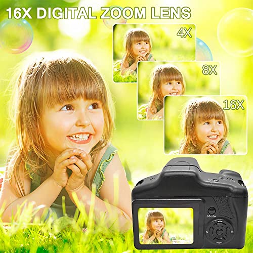 Acuvar Digital Camera, 16 Megapixel Photo Camera Mini Digital SLR Camera, CMOS Sensor 2.4“ TFT LCD Compact Camera, 16X Digital Zoom Video Camera for Children Adults Beginners Black