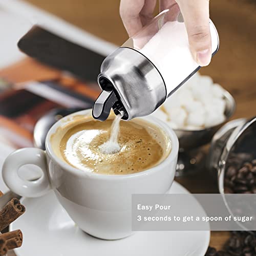 Glass Sugar Dispenser with Pour Spout by Aelga, Weighted Pourer, for Coffee,Tea and Baking