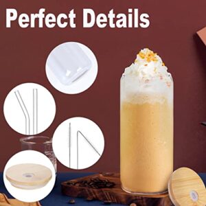 8 Pack 20oz Drinking Glasses Iced Coffee Cups Glass Beer Cups Tumbler Glass with Bamboo Lids and Straws Glasses Cups Can Shaped Glass Gups Large Drinking Can Cups for Smoothies Boba Juice Soda Tea