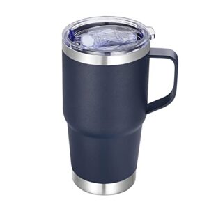 abbrevi 20 oz stainless steel tumbler with handle metal insulated coffee travel mug with handle double wall tumbler cup with handle and lid, navy blue 1 pack