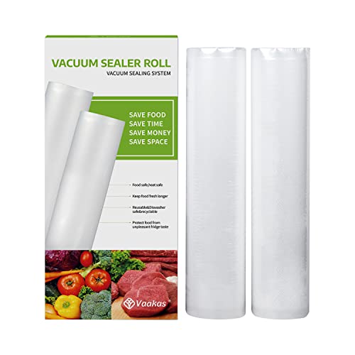 Vaakas Vacuum Sealer Bags Rolls 2 Pack 11''x16' For Food Saver, Weston. Commercial Grade, Vacuum Seal Bags Rolls,BPA Free,Great for Vac Storage Seal Bags, Meal Prep with Sous Vide