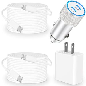 barmaso iphone fast car charger, [apple mfi certified] 60w dual usb-c power car charger with 2 pack type-c to lightning cord + 20w pd iphone charger quick charging for iphone 14/13/12/11/xs/xr/se/ipad