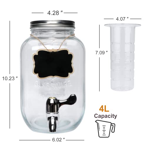 1-Gallon Glass Beverage Dispenser,Accguan Drink Dispenser with Tin Lid and Leak Free Spigot,Black Iron Frame,Mason Drink Dispenser for Parties, Picnics, Barbecues and Daily,2 pack