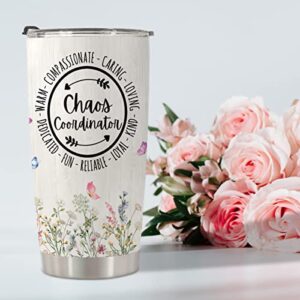 HOMISBES Chaos Coordinator gifts - Chaos Coordinator Travel Mug with Straw for Mom Coworker Boss Manager Employee - Stainless Steel Tumbler Cup 20oz