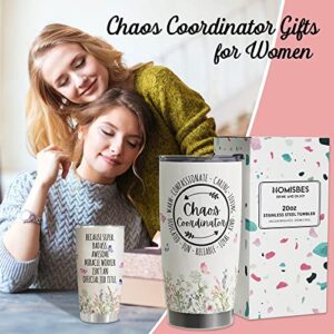 HOMISBES Chaos Coordinator gifts - Chaos Coordinator Travel Mug with Straw for Mom Coworker Boss Manager Employee - Stainless Steel Tumbler Cup 20oz