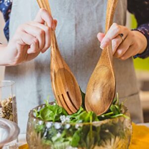 Salad Servers, Wood Salad Tongs, 10.2in Salad Spoon and Fork Set, Long Handle Salad Server Set for Mixing, Tossing and Cooking (Salad Spoon and Fork Set)