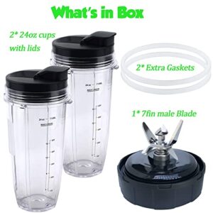 [ New Model] Replacement blender Blade and 24oz cups Accessories, Only Compatible with Nutri Ninja Foodi Power Blender SS150,SS151,SS300, SS350,SS351, SS351TGT, CO351B, SS100, SS101, SS101C, CO101B