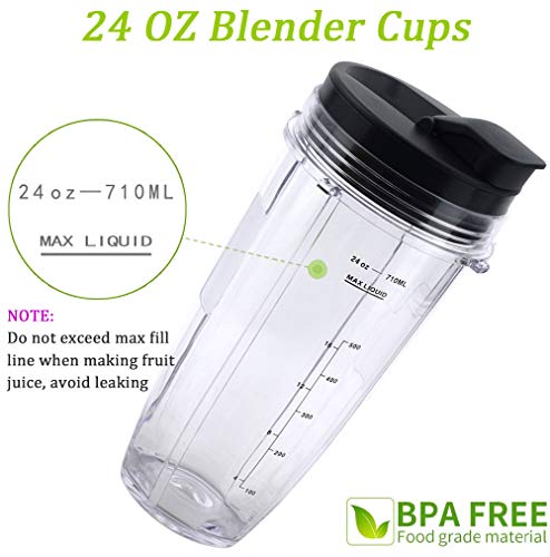 [New Model] Replacement 7 Fins Male Blade&24oz Blender Cups Compatible For Nutri Ninja Auto iQ Blender [4 Inch Male 7 Fins Blade]