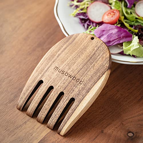 Muso Wood Acacia Salad Hands, Wooden Salad Tongs for Serving Salad Mixes, Set for Serving Salad Fruit on Your Kitchen Counter, 5.12" x 3.62" x 0.39", One Pair