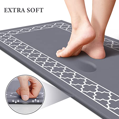 LuxStep Kitchen Mat [2 PCS] Anti-Fatigue Kitchen Rug,Non Slip Kitchen Rugs and Mats Waterproof Memory Foam Kitchen Rug, Standing Desk Mat Floor Mats for House,Sink,Office,Kitchen Grey