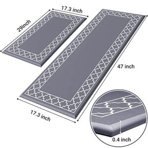 LuxStep Kitchen Mat [2 PCS] Anti-Fatigue Kitchen Rug,Non Slip Kitchen Rugs and Mats Waterproof Memory Foam Kitchen Rug, Standing Desk Mat Floor Mats for House,Sink,Office,Kitchen Grey