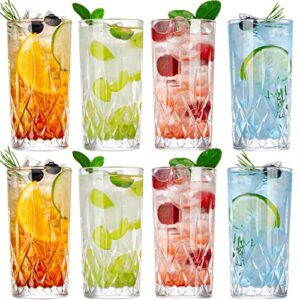 claplante crystal highball glasses, set of 8 glass drinking glasses, 11 oz durable drinkware cups for cocktails, water, juice, beer, wine-special edition glassware set, dishware, dishwasher safe
