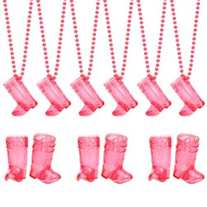 12 pcs cowgirl boot glasses on beaded necklace plastic glasses cups with bachelorette glasses necklaces for bachelorette birthday wedding party team groom and bride supplies (transparent rose)