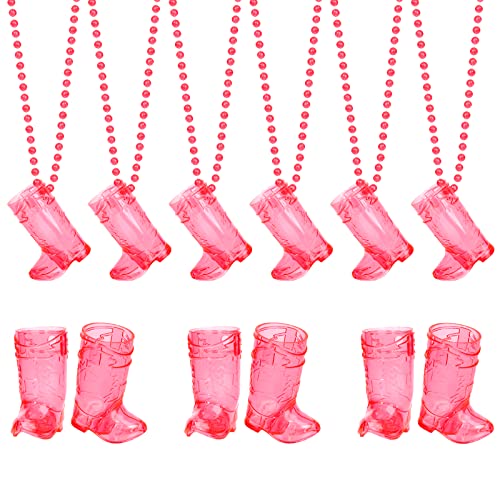 12 Pcs Cowgirl Boot Glasses on Beaded Necklace Plastic Glasses Cups with Bachelorette Glasses Necklaces for Bachelorette Birthday Wedding Party Team Groom and Bride Supplies (Transparent Rose)