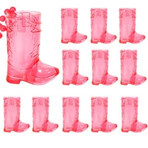 12 Pcs Cowgirl Boot Glasses on Beaded Necklace Plastic Glasses Cups with Bachelorette Glasses Necklaces for Bachelorette Birthday Wedding Party Team Groom and Bride Supplies (Transparent Rose)