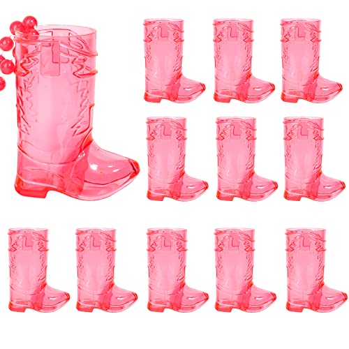 12 Pcs Cowgirl Boot Glasses on Beaded Necklace Plastic Glasses Cups with Bachelorette Glasses Necklaces for Bachelorette Birthday Wedding Party Team Groom and Bride Supplies (Transparent Rose)