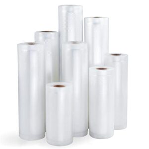 sekonow 8 rolls 7 sizes vacuum sealer bags for food, heavy duty vacuum seal bags, sous vide bags for meal prep, food storage (4.7", 5.9", 6.7", 7.9", 8.7", 9.8", 11"×16.4')
