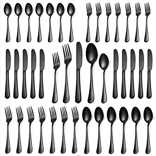 20 Pcs Black Silverware Set, Stainless Steel Flatware Set for 4, Food-Grade Cutlery Set, Mirror Polished Tableware Eating Utensils Set for Home Kitchen, Include Knife Fork Spoon Set, Dishwasher Safe