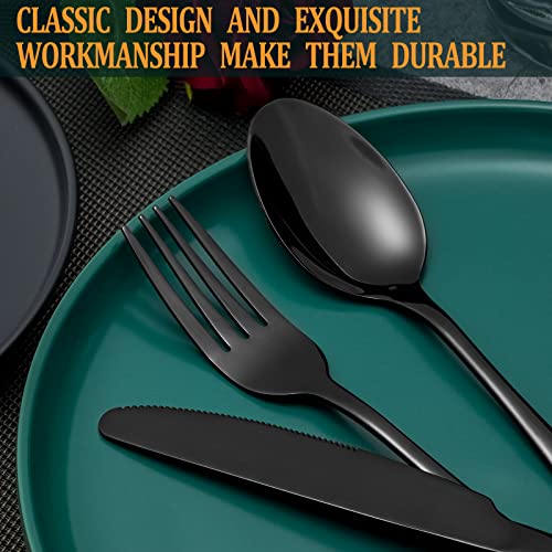 20 Pcs Black Silverware Set, Stainless Steel Flatware Set for 4, Food-Grade Cutlery Set, Mirror Polished Tableware Eating Utensils Set for Home Kitchen, Include Knife Fork Spoon Set, Dishwasher Safe