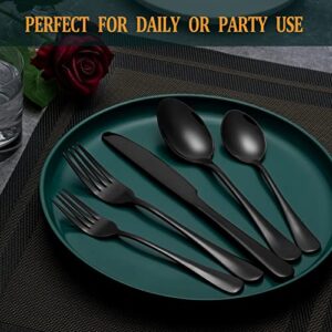 20 Pcs Black Silverware Set, Stainless Steel Flatware Set for 4, Food-Grade Cutlery Set, Mirror Polished Tableware Eating Utensils Set for Home Kitchen, Include Knife Fork Spoon Set, Dishwasher Safe