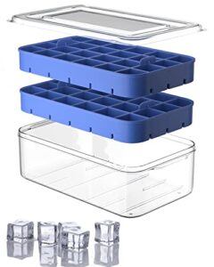 ice cube tray with lid and bin, rottay ice trays for freezer, easy-release 48 small nugget silicone ice maker with ice bucket, ice cube storage container set for chilled drink and smoothie, blue