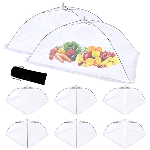 ZMCINER 8 Pack Food Tents Food Covers for Outside Mesh Screen Include 2 Extra Large (40"X 24") & 6 Standard (17"X 17") Collapsible and Reusable Mesh Food Covers for Outdoors, Fruit Cover