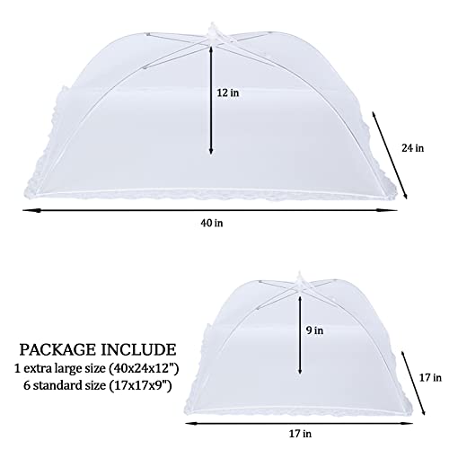 ZMCINER 8 Pack Food Tents Food Covers for Outside Mesh Screen Include 2 Extra Large (40"X 24") & 6 Standard (17"X 17") Collapsible and Reusable Mesh Food Covers for Outdoors, Fruit Cover