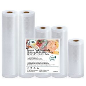 food vacuum sealer bags rolls: 6"x20'x1rolls and 8"x20'x2rolls and 11"x20'x2rolls total 5 pack vacuum sealer rolls by yish, ideal for food saver, seal a meal, great for food vac storage or sous vide