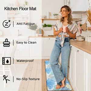 Tritard Coastal Anti Fatigue Kitchen Mat Rug Set of 2 Piece Beach Themed Cushioned Kitchen Mats for floor Waterproof Non Slip Kitchen Rugs Runner for Office Sink Laundry, Blue, 17.3" x 28"+17.3" x 47"