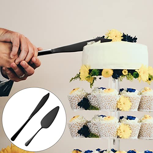 Black Cake Cutting Set with Luxury Gift Box，Stainless Steel Black Cake Pie Pastry Servers, Black Cake Serving Set, Elegant Cake Knife and Server Set Perfect For Wedding, Birthday, Parties and Events.