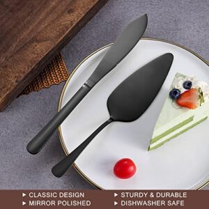 Black Cake Cutting Set with Luxury Gift Box，Stainless Steel Black Cake Pie Pastry Servers, Black Cake Serving Set, Elegant Cake Knife and Server Set Perfect For Wedding, Birthday, Parties and Events.