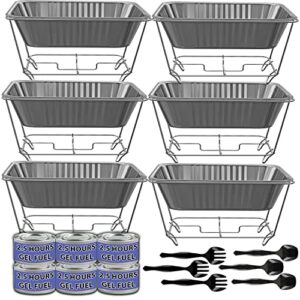 chafing dish buffet set, half size, disposable catering supplies -6 pack- food warmers for parties, incl wire racks, fuel, aluminum water pans, food pans, serving utensils -single pan food warmer