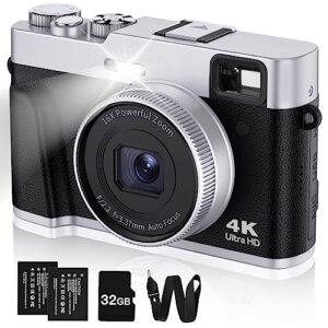 upgraded 4k digital camera with viewfinder flash & dial, 48mp digital camera for photography and video autofocus anti-shake, travel portable camera with sd card 2 batteries, 16x zoom vlogging camera
