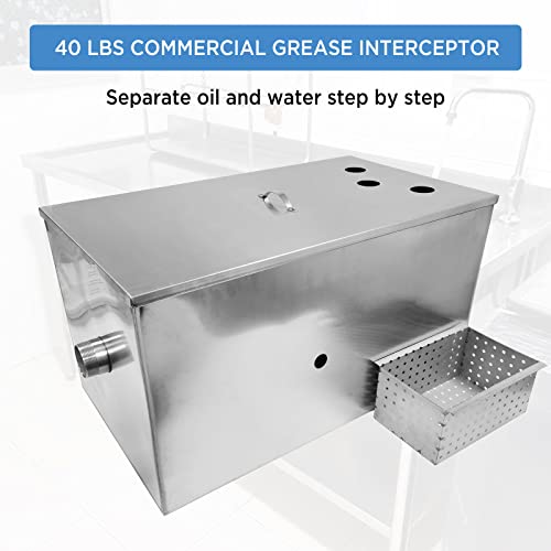 IHAYNER 40LBS Commercial Grease Traps Interceptor Grease Trap 20GPM Stainless Steel Grease Trap for Kitchen Restaurant