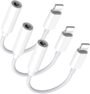 3 pack lightning to 3.5 mm headphone jack adapter, [apple mfi certified] iphone 3.5mm headphones/earphones jack aux audio dongle adapter compatible for iphone 14 13 12 11 xs xr x 8 7 support all ios