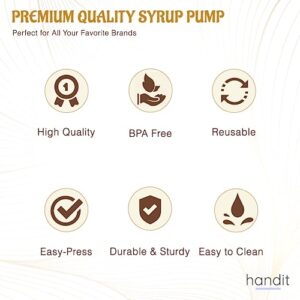 HANDIT - Gold Coffee Syrup Pumps | Fits Liter 750ml / 25-4oz Syrups Torani, DaVinci, Jordan's Skinny and Monin 33.8oz Plastic Bottles | 4-Pack