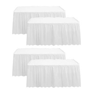 4 pack table skirt 29 in x 14 ft tablecloth disposable table cover reusable stain proof plastic table skirts for rectangle or round tables for party, wedding, reception, birthday (white)