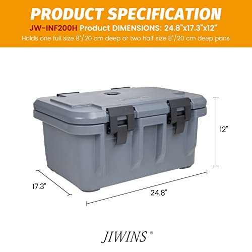 Jiwins Insulated Food Pan Carrier, Top-Load Food Pan Carrier, Stackable, for Restaurant Canteen, Gray, Suitable for 8" Deep Pans