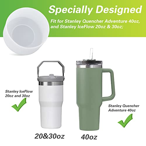 AIERSA 2Pcs Silicone Boot Sleeve for Stanley Quencher 40 oz 30 oz Tumbler with Handle & for IceFlow 20oz 30oz, Protective Water Bottle Cup Bottom Bumper Cover for Stanley Tumbler Accessories, Clear