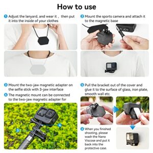 REYGEAK Magnetic Mount Neck Strap Necklace Lanyard, 360° Chest Body Strap Accessories Vehicle Boat Tube Attachment for GoPro Max Hero 11 10 9 8 7 6 Insta360 X2 X3 DJI Action 2 3