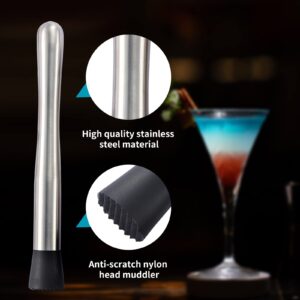 10 inch & 8 inch Stainless Steel Cocktail Muddler with 2 Mixing Spoon, Home Bar Tool Set, for Making & Creating Delicious Mojitos, & Other Fruit Based Drinks & Beverages in Various Containers