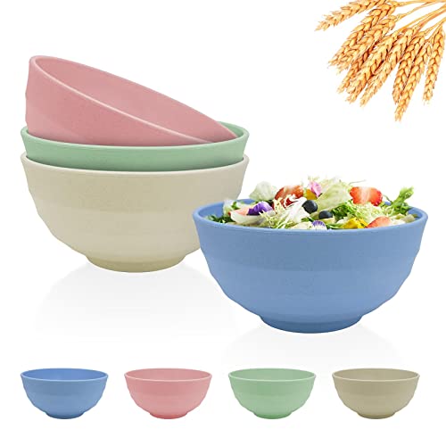 Numkey Set of 4 Wheat Straw Bowls 60 oz, Salad bowls, Unbreakable Large Cereal Bowls, Oversized Lightweight soup Bowl Dishwasher & Microwave Safe BPA Free Cereal Bowls for kitchen (Multicolor)