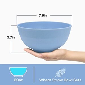 Numkey Set of 4 Wheat Straw Bowls 60 oz, Salad bowls, Unbreakable Large Cereal Bowls, Oversized Lightweight soup Bowl Dishwasher & Microwave Safe BPA Free Cereal Bowls for kitchen (Multicolor)