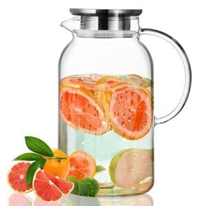 paracity glass pitcher with lid, hot& cold glass water pitcher with handle, iced tea pitcher carafe for coffee, juice, lemonade and milk 61oz/ 1.8l…
