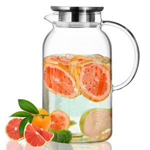 PARACITY Glass Pitcher with Lid, Hot& Cold Glass Water Pitcher with Handle, Iced Tea Pitcher Carafe for Coffee, Juice, Lemonade and Milk 61oz/ 1.8L…