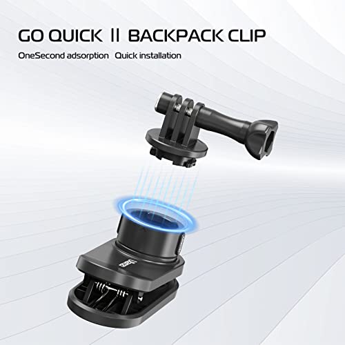 ULANZI Backpack Mount for Gopro, Go Quick II Magnetic Suction Clip Clamp Mount Quick Release Shoulder Strap Holder Universal Accessories for Gopro Max Hero 11 10 9 8 7 6 5 Black DJI Action