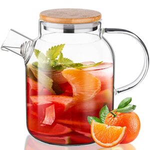 paracity glass pitcher 61 oz/ 1.8 l, water pitcher with lid and filter, iced tea pitcher with large spout, easy to clean high borosilicate glass pitcher for lemonade, juice, drinks, hot/cold water