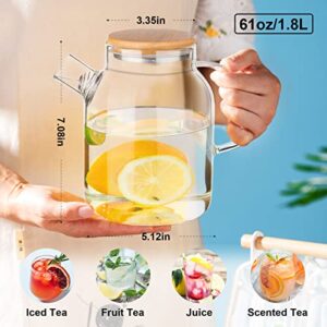 PARACITY Glass Pitcher 61 oz/ 1.8 L, Water Pitcher with Lid and Filter, Iced Tea Pitcher with Large Spout, Easy to Clean High Borosilicate Glass Pitcher for Lemonade, Juice, Drinks, Hot/Cold Water