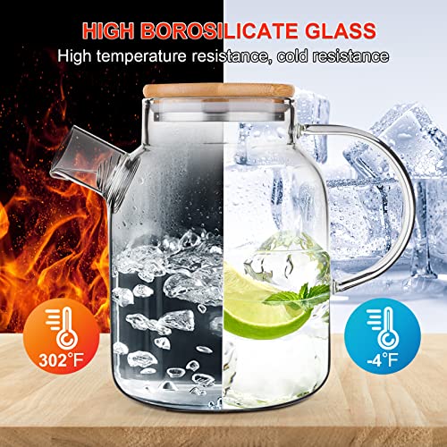 PARACITY Glass Pitcher 61 oz/ 1.8 L, Water Pitcher with Lid and Filter, Iced Tea Pitcher with Large Spout, Easy to Clean High Borosilicate Glass Pitcher for Lemonade, Juice, Drinks, Hot/Cold Water